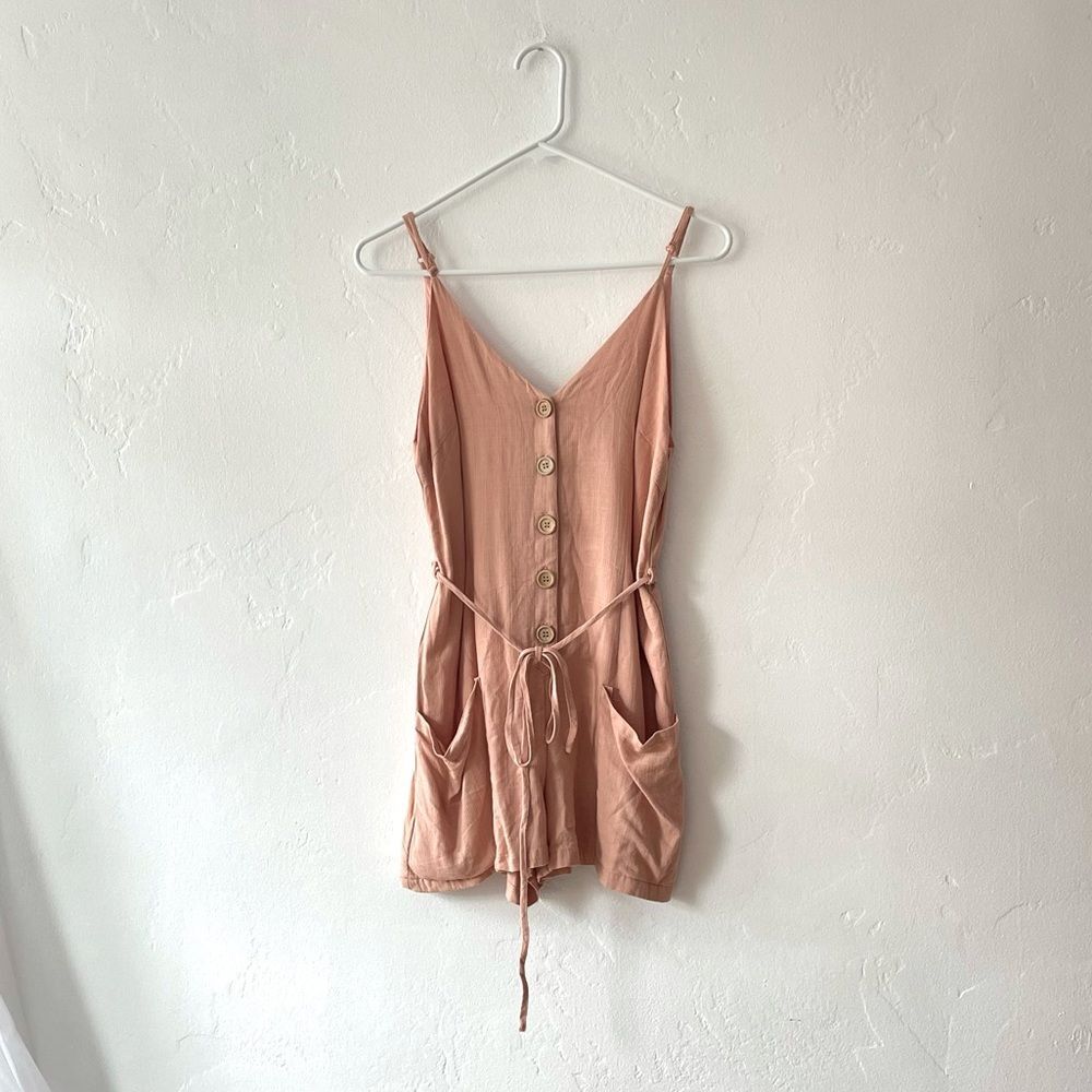 NWOT Coral Linen Romper Wooden Button Australian Boutique Brand